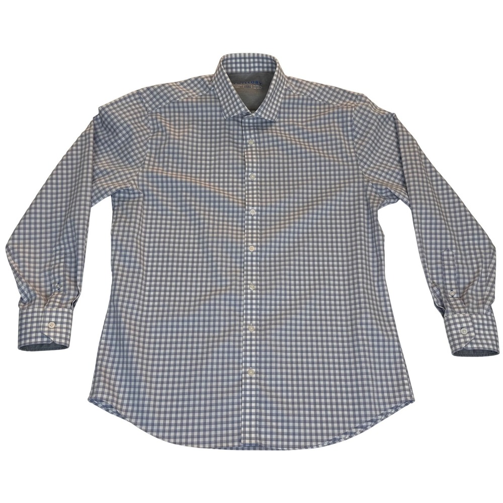 TWILLORY Performance Tailored‎ Fit Dress Shirt Blue/White Check Men's Sz L 34/35